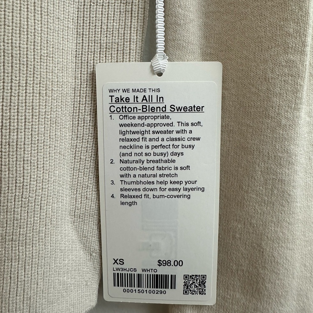 LuluLemon Take It All In Cotton-Blend Sweater in White Opal - Picture 8 of 10
